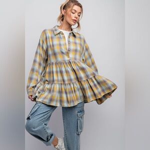 Easel Elegant Blouse in Soft Yellow with Delicate Ruffles